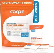 Carpe On-The-Go Antiperspirant Underarm Wipes For Sweat, Deodorizing, And Cleansing When Youre On The Move - 15 Residue Free, Individually Wrapped Wipes - Clean And Refreshing Scent