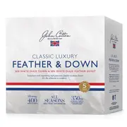John Cotton 50/50 Duck Down 400 Fill Power Double Bed Quilt Home Bedding White