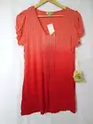 NEW One World LARGE Blaze Coral/Peach Red Ombre Fringe Front Tshirt Top Tee