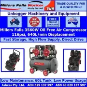 Millers Falls 3560W 4.8HP 60 Litre Oil-Free Air Compressor Low Maintenance Quiet