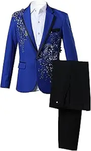 [JEShifangjiusu] Men's Clothing 3 Piece Suit Tuxedo Suit Fashion Rolling Suit Suit Suit Trouser Button Tie Knot, The Blue, S