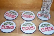 PERONI BIRRA 6 BEER BAR SPILL MAT RUBBER PUB COASTERS NEW
