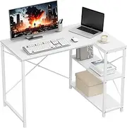 Zinus 100 cm L-Shaped Computer Desk with Storage Shelves, Corner Desk, Metal Legs, Modern Simple Writing Table, Perfect for Small Space, White
