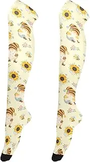 [Caihoyu] Women'S Socks Lightweight Extra Long Over Knee High Boot Stockings Knee High Stockings for Dates Sunflowers and Honey Bees Gnomes, Sunflowers and Honey Bees Gnomes