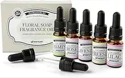 greenum GIFTS OF NATURE Soap Fragrances, Soap Fragrance Oil Kit - Jasmine, Rose, Lavender, Lilac and Freesia Fragrance Oils for Soap Making, 5 x 10ml Soap Fragrances in Glass Bottles