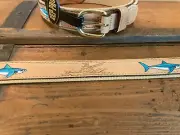NEW Zep-Pro Embroidered Leather Canvas Belt Mako Shark Size 42 fits 40 waist