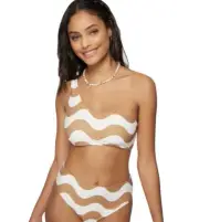O'NEILL Womens Swim Wavy Stripe One Shoulder Active, Chipmunk, Size XS
