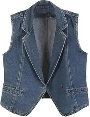 [OFFSUM] Women'S Denim Vest - Spring Summer Korean Style Denim Vest Large Size Single Breasted Sleeveless Casual Outdoor Waistcoat Jacket Clothing
