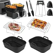 Hot Air Fryer Accessories for Ninja, Airfryer Accessories for Ninja Foodi AF400EU AF451EU 9.5L Double Stack XL SL400EU and Dual Zone Air Fryer with Airfryer Silicone Mould, Double Layer Grill Grate