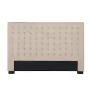 Bed Head King Beige Headboard Upholstery Fabric Tufted Buttons