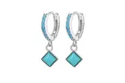 SOLID Sterling Silver Natural Turquoise Huggie Hoop Earrings - AVILIA Designs Pandora Compatible