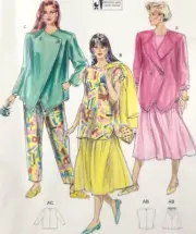 Vtg Uncut Burda 5135 Sewing Pattern Oversized Loose Top Lined Jacket Skirt 10-20