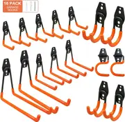 16 Pack Garage Hooks Heavy Duty Utility Steel Wall Mount Tool Organizer