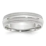 Solid 10K White Gold 6mm Double Milgrain Comfort Fit Men's/Women's Wedding Band Ring Size 4