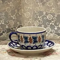 在飛比找蝦皮購物優惠-❤️波蘭陶彩繪小花蝴蝶🦋咖啡杯（約 200ml)花茶杯＋ 盤