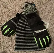 Set Of Gloves And Hat, Youth L/XL, 3M Thinsulate, Zero Xposur, Black/Green