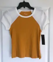 Nobo Ringer Tee Juniors Small (3-5) Gold & White - Short Sleeve - No Boundaries