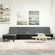 L-Shaped Sectional Sofa Bed, Dark Grey Fabric Sleeper Couch, Convertible Lounger for Living Room Apartment