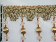 4" Classy Tassel Fringe Trim Tan Gold Peach Bead Per Yard