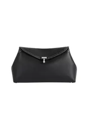 T-Lock grained-leather clutch in Black | Toteme
