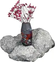 [RAAQUU] Tsuri Raku Ceramic Pottery Vase - Handmade Kitchen/Living Table Centerpiece Home Décor in Carbon Half Copper Matte