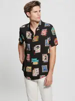 GUESS Eco Black Post Card Shirt Size: Large, Viscose Rayon