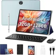 COLORROOM Tablet 11 Inch Android 14 12GB RAM + 128GB ROM (1TB TF) 8000mAh, 8MP + 5MP, Octa-core Tablet with Keyboard/2.4G+5G WLAN GMS/WidevineL1/3.5mm Audio/GPS/Facial Recognition - Blue