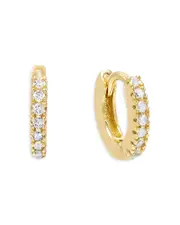 Adinas Jewels Pave Mini Huggie Hoop Earrings in Gold Tone Sterling Silver