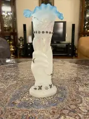 Antique Victorian Bohemian Hand Spill Vase Blown Glass 9” Tal
