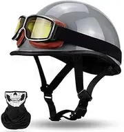 Retro Half Helmet DOT/ECE Certified Moped Helmet with Goggles for Adults Men Women Adjustable Quick Release Strap for Moped Cruiser