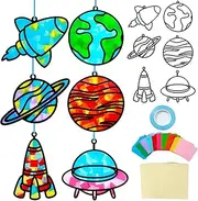 Qyeahkj 36 Set Outer Space Suncatchers Paper Craft Kit Solar System Suncatchers Ornaments DIY Window Art Stained Glass Decor for Window Classroom Crafts Creative Art Projects Kids Party Favors Gift