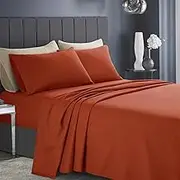 4 Piece Bed Sheet Set, Microfiber Bed Sheet King Size, 1800 Thread Count Microfiber Soft & Breathable Bedding Sheet Sets, Deep Pocket Fitted Sheet, Flat Sheet and 2 Pillowcases - Burnt Orange