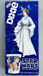 1980 Princess Leia Star Wars Dixie Fun Cups Complete Box 100 PCs 5 oz 40 Designs