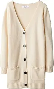[Liny Xin] Women's V-Neck Cardigan Sweater 100% Merino Wool Fall Winter Warm Soft Knitted Pullover Long Sleeve Sweater