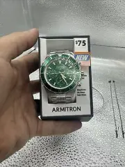 1 NEW ARMITRON ATLAS 45 GREEN SILVER ANALOG WATCH 20/5351GNSVWM Needs Battery