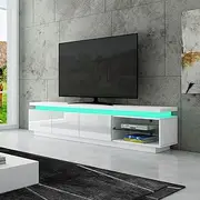 TV Unit TV Storage Cabinet Stand LED Lighted High Gloss Front 3 Drawers Television Stand Modern Furniture Console White