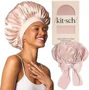 Kitsch XL Satin Bonnet for Sleeping - Softer Than Silk Hair Bonnet For Women - Secure Fit, Adjustable Night Cap For Curly & Textured Hair - Prevents Breakage, Tangles & Thinning - Blush
