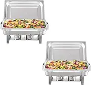 Provecta 2-Pack 9L Chafing Dish Buffet Set,8QT Round Stainless Steel Chafer for Catering,Upgraded Chafers and Buffet Servers Food Warmers Set for Dinner, Parties, Wedding, Camping(2x8QT Tray)