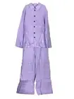 Sleeper Azure Two Piece Linen Pajama Set Button Top With Pants OS 2 L/XL Purple