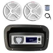 Pyle Marine Radio,Adapter,Spa Bezel,Antenna,Wire, 2x 7.7" 280 Watt White Speaker