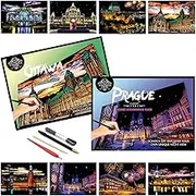 Iskueal Scratch Painting Kits for Adults,Scratch Art Scratchboard,Family Creative DIY Painting Papers,8 Sheets with 4 Tools (Prague/Ottawa)
