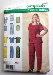 Simplicity Sewing Pattern 1446 Womens Easy T-Shirt Top Pants Shorts Scrubs 18-24