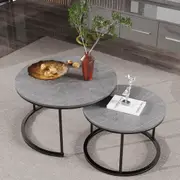 Fin 2X Luxury Round Nesting Coffee Table Thicken Metal Marble Stacking Accent Table