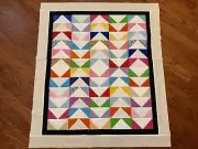 Scrappy Flying Geese Lap or Baby Quilt Top - Lots of Spring Colors