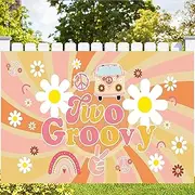 LOONELO Two Groovy Backdrops Banner with 70.8x43.3 inch,Retro Hippie Boho Girl Groovy Party Decoration Banner,Groovy Photography Background for Hippie Theme Groovy Party Decorations