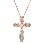 0.13 CT. T.W. Natural Diamond Loop Cross Pendant in 10K Rose Gold