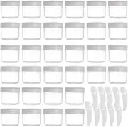100 Pcs 20g Plastic Sample Cosmetic Containers with Lids and 10 Pcs Mini Makeup Spatula，Refillable Cosmetic Jars Lip Scrub Containers for Skincare - White