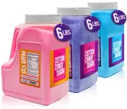 Cotton Candy Floss Sugar 6lbs 96oz jars- 3 Pack Strawberry, Raspberry Blue an...