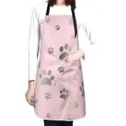 Cute Dog Paws Pink Waterproof Apron With 2 Pockets Kitchen Chef Aprons Bibs F...