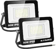 RIGIDON 2 x 50 W LED Outdoor Floodlight, 5000 LM Outdoor Spotlight, 6000 K Cool White IP66 Waterproof LED Floodlight, Outdoor Lamp for Garden, Courtyards, Garage, Hotel, Sports Field, Workshop